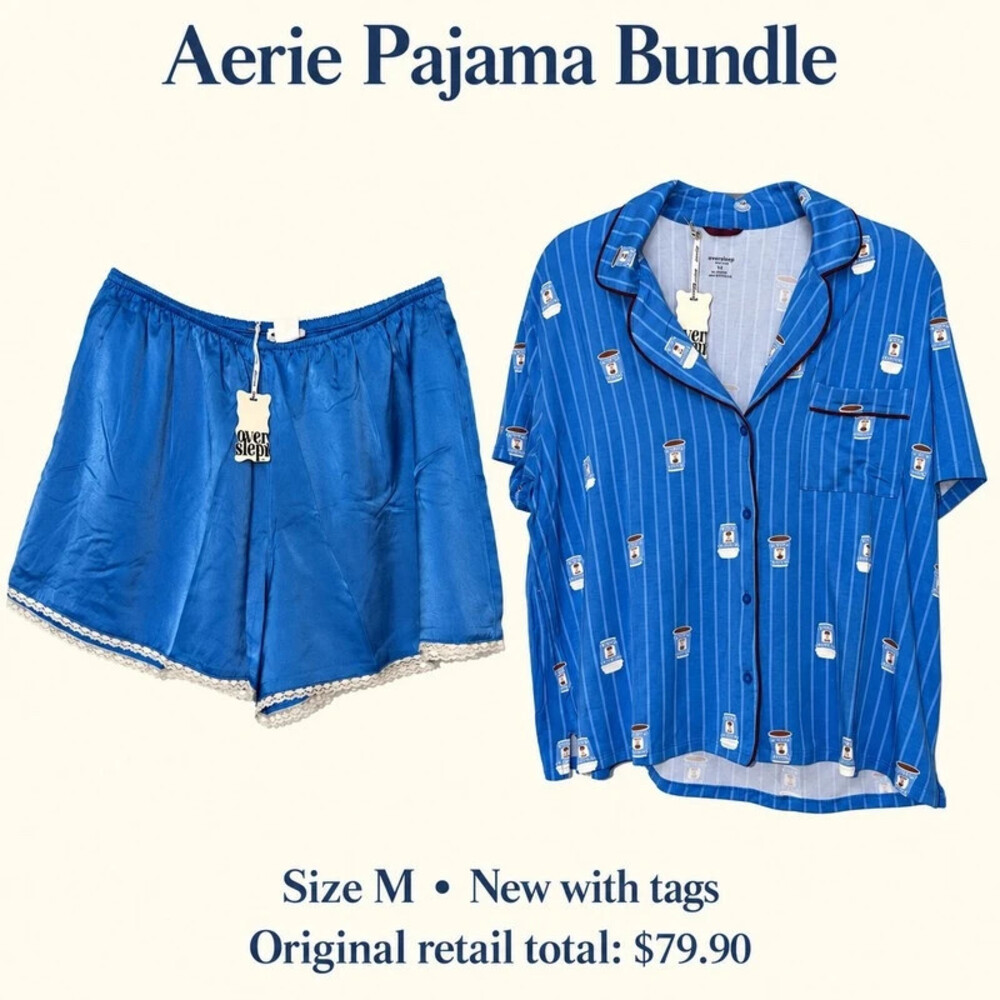 Aerie Overslept blue pajama bundle medium NWT